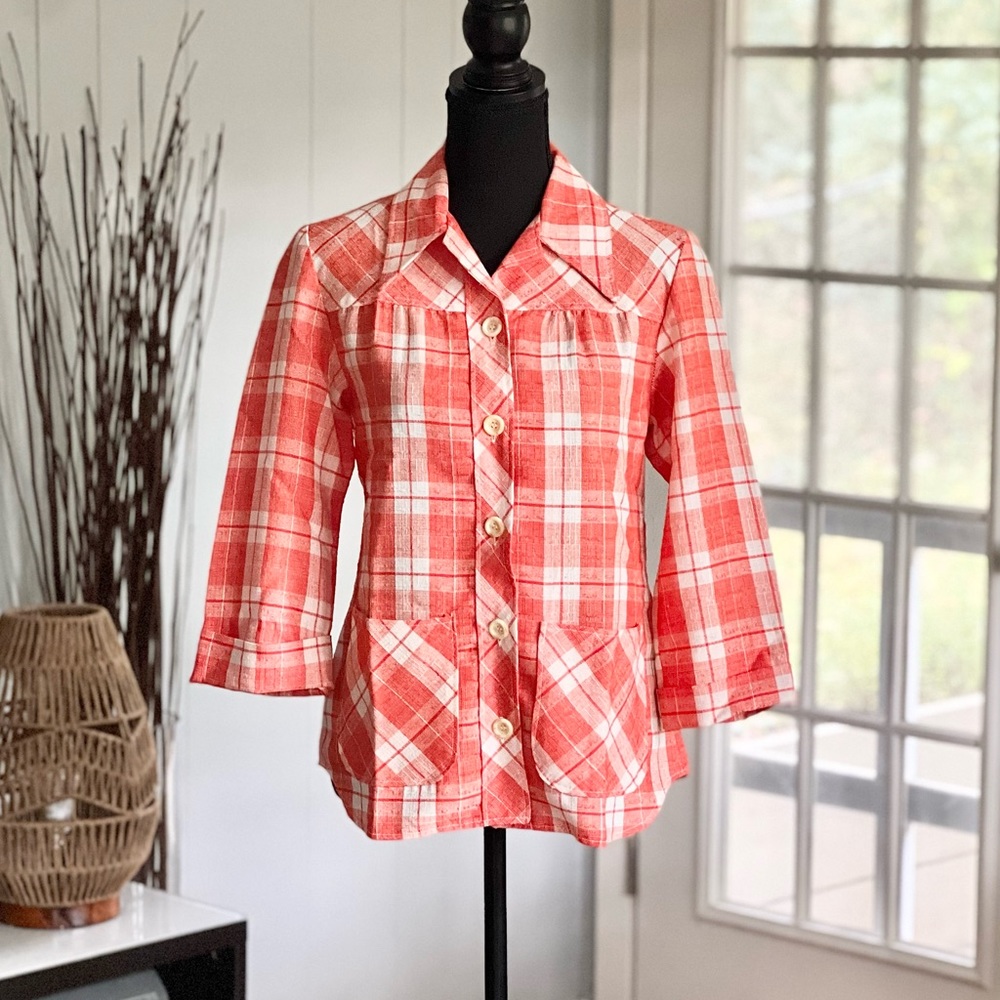Vintage Plaid Collared Button Down With Front Pockets
